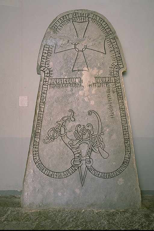 Runes written on runsten i bildstensform, kalksten. Date: V ca 1100